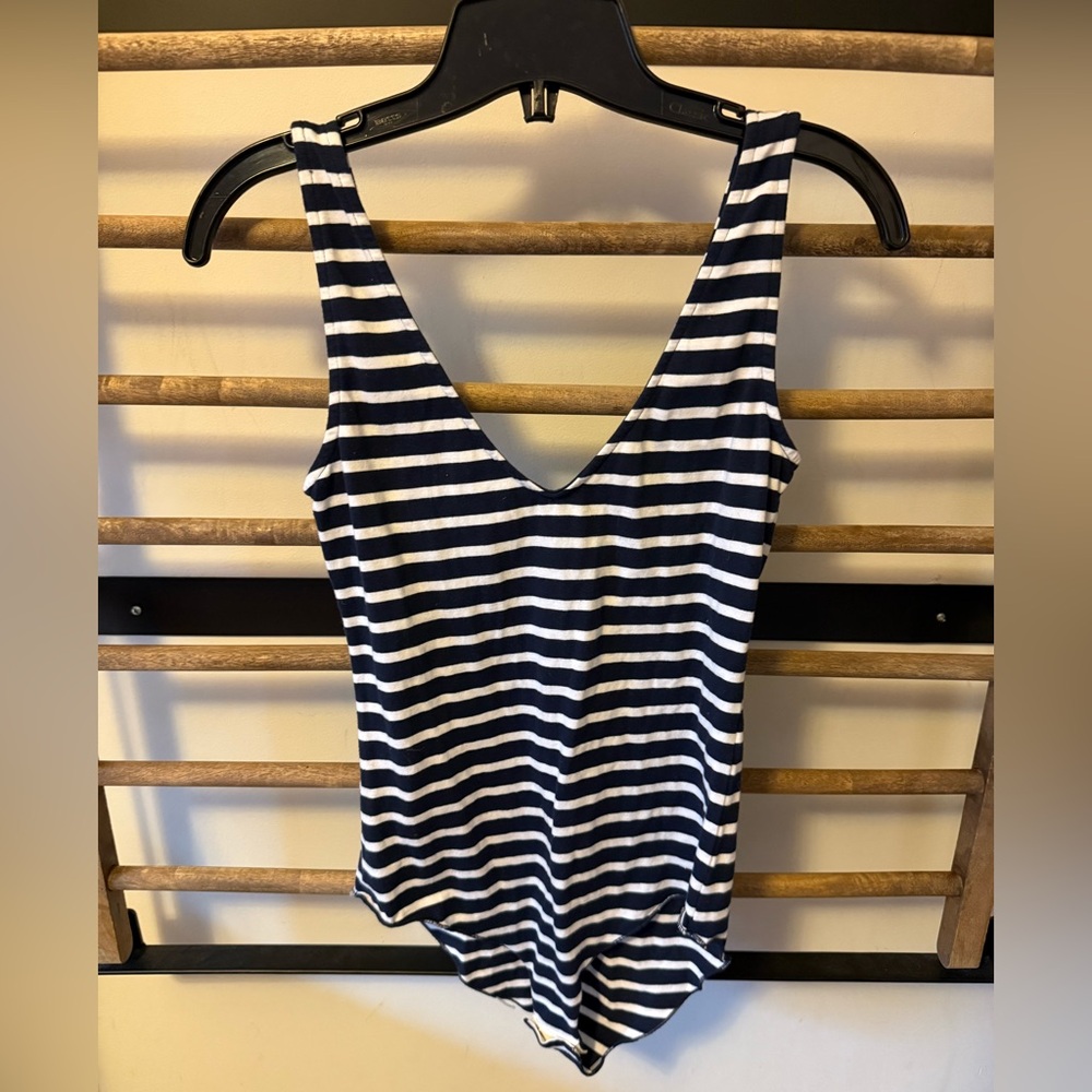 MINKPINK Navy and White Striped Bodysuit